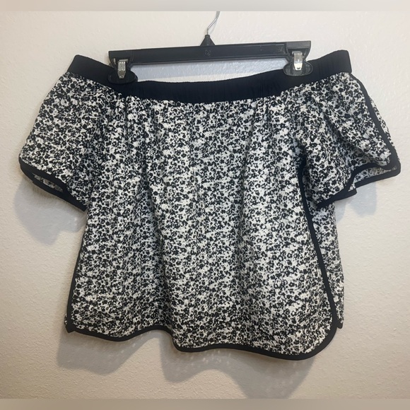 Rag & Bone Flavia Floral Print Off The Shoulder Eyelet Top Black White Size S - Picture 2 of 9